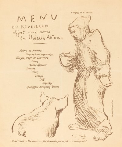 Nytårsaften menu tilbudt til venner af Antoine Theatre af Henri Gabriel Ibels
