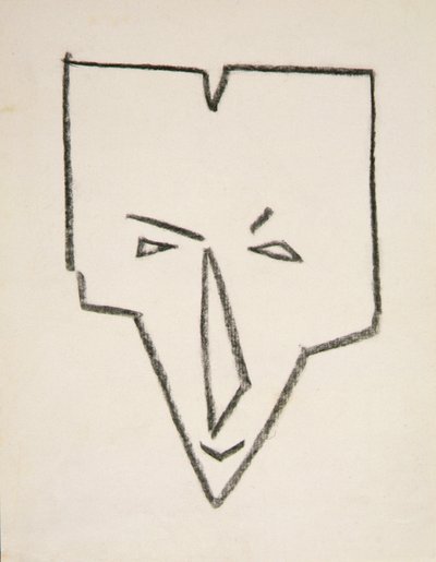 Etnisk maskehoved (sort kridt på papir) af Henri Gaudier-Brzeska