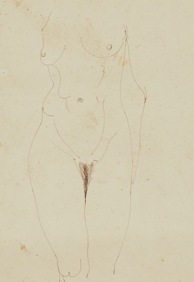 Kvindelig nøgen torso (pen og blæk på papir) af Henri Gaudier-Brzeska