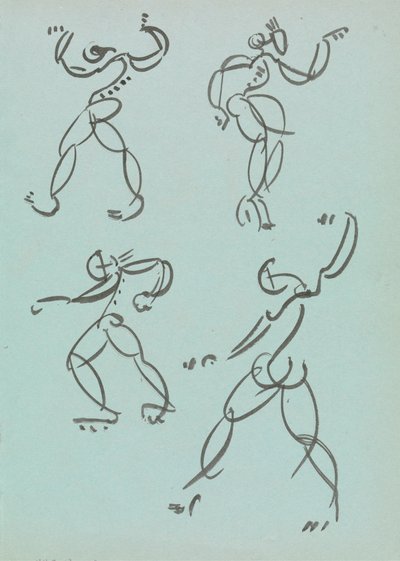 Fire undersøgelser af dansende figurer af Henri Gaudier Brzeska