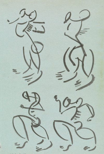 Fire undersøgelser af dansende figurer af Henri Gaudier-Brzeska