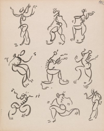 Ni dansende figurer i tre registre af Henri Gaudier-Brzeska