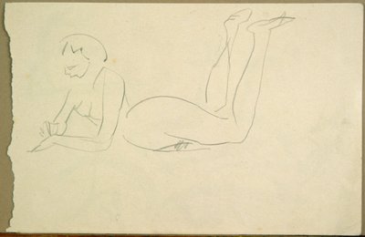 Nøgen pige lægger sig på gulvet (blæk på papir) af Henri Gaudier Brzeska