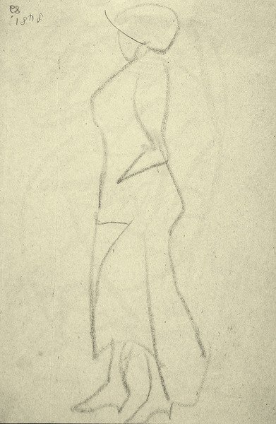 Promenader fra siden (sort kridt på papir) af Henri Gaudier-Brzeska