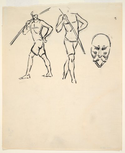 Skitseark [To figurer og stiliseret hoved] af Henri Gaudier-Brzeska