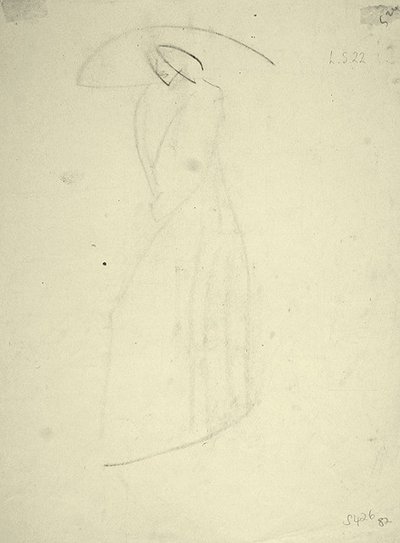 Stående kvinde med en stor hat (sort kridt på papir) af Henri Gaudier-Brzeska