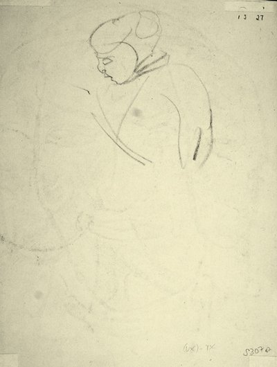 Studie af en kvinde, der kigger ned (sort kridt på papir) af Henri Gaudier-Brzeska