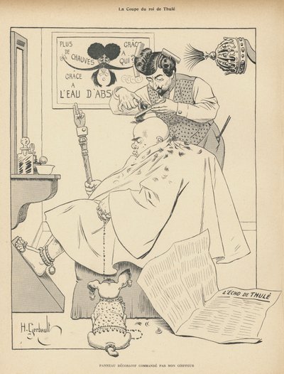 Klipning af kongen af Thule: en mand hos barberen (litho) af Henri Gerbault