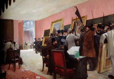 En session af malerjuryen på Salon des artistes français (1883) i Palais de l