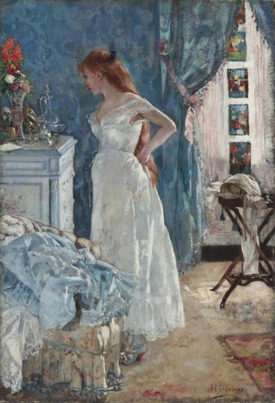 ""Toilettet"" Ung pige i negligee - Maleri af Henri Gervex (1852-1929) Privat samling af Henri Gervex