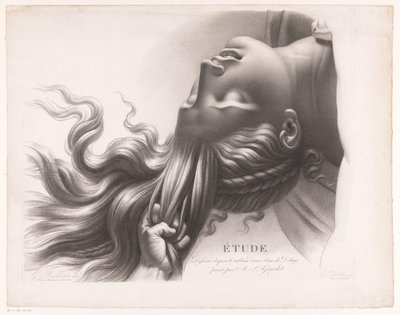 Hovedet af en ung kvinde, der bliver trukket i håret Etude dessinée d
