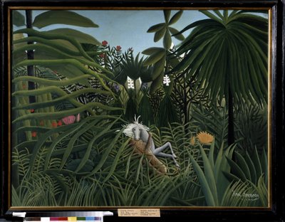 Hest angrebet af en jaguar. Maleri af Henri Rousseau kaldet Douanier Rousseau (1844-1910) af Henri J.F. Rousseau