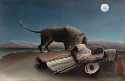 ""Den sovende sigøjner"" Maleri af Henry Rousseau kendt som Douanier Rousseau (1844-1910) 1897 Dim. 129,5x200,7 cm New York, Museum of Modern Art af Henri J.F. Rousseau