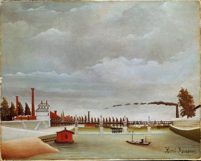 Seines bredder. Landskab af Seinen (eller Seines bred). Maleri af Henri Rousseau dit Le Douanier Rousseau (1844-1910) af Henri J.F. Rousseau