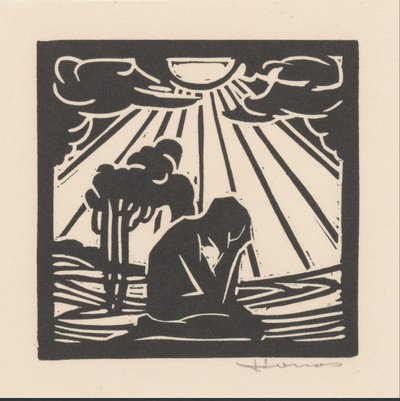 Knælende figur i et landskab med træer af Henri Jonas (signed by artist)