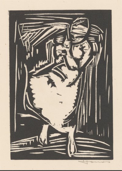 Kvinde bærer en taske på ryggen af Henri Jonas (signed by artist)