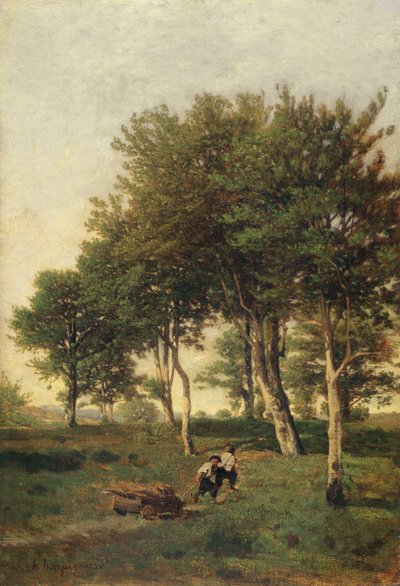 Landskab med to drenge, der bærer brænde, 1894 af Henri-Joseph Harpignies