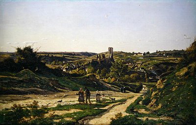 Slottet og landsbyen Herisson af Henri-Joseph Harpignies