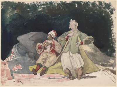 To dukker eller dukker, der sidder på puder af Henri-Joseph Harpignies