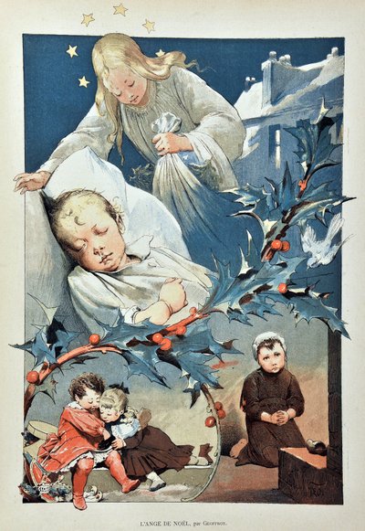 Julens engel. Illustration af Jean GEOFFROY (1853-1924) Indgravering af 1887 i "" Paris-Illustrous journal weekly"". af Henri Jules Jean Geoffroy