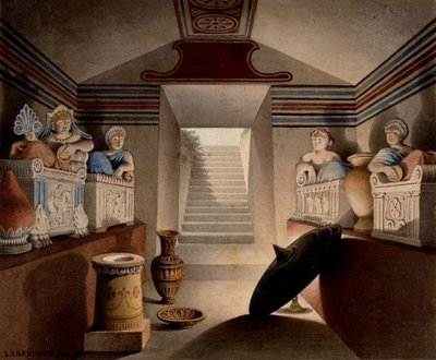 Udsigt over en etruskisk grav, 1849 (wc og grafit på papir) af Henri Labrouste