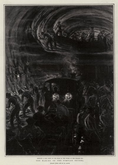 The Making of the Simplon Tunnel (litho) af Henri Lanos