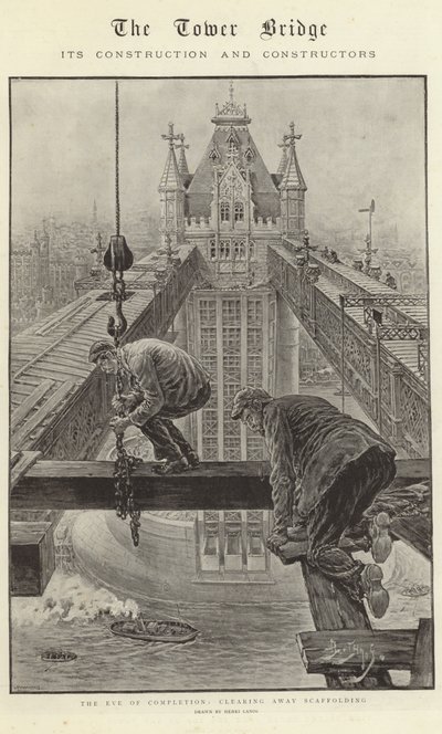 Tower Bridge, dens konstruktion og konstruktører (litografi) af Henri Lanos