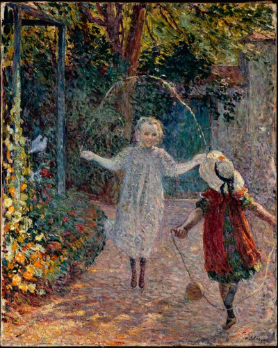 Børn hopper i reb i haven. af Henri Lebasque