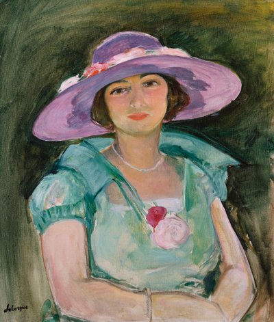 Portræt af Marthe Lebasque i lilla hat, 1925-26 af Henri Lebasque