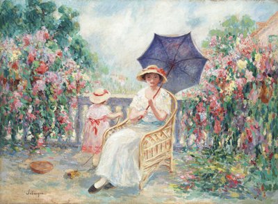Ung pige og barn på en terrasse, 1914-15 af Henri Lebasque
