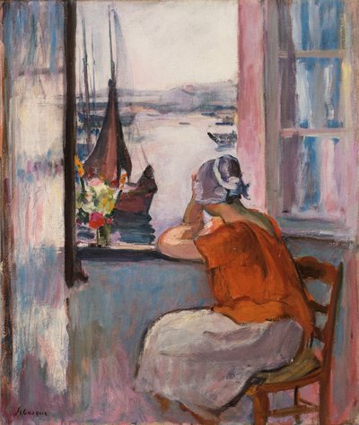 Ung pige ved vinduet overfor øen Yeu, af Henri Lebasque