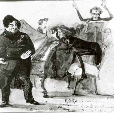 Galop Chromatique Karikatur af Luigi Lablache, Franz Liszt (1811-86) ved klaveret og Francois Habeneck af Henri Lehmann