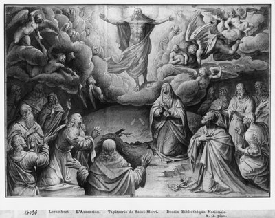 Kristi liv, Kristi himmelfart, forberedende studie til tapettegning til kirken Saint-Merri i Paris, ca.1585-90 (pierre noire und wash und white highlights on paper) af Henri Lerambert