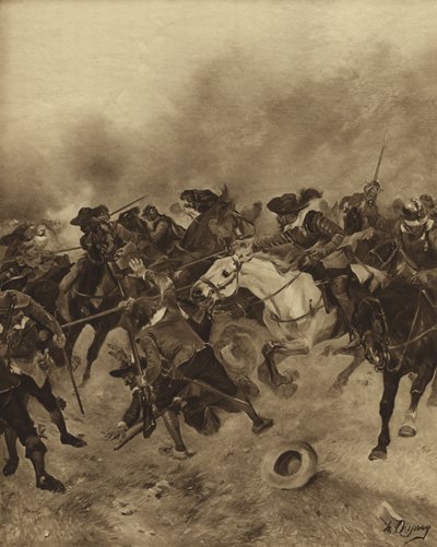 Slaget ved Marston Moor, 1644 (dybtryk) af Henri Louis Dupray