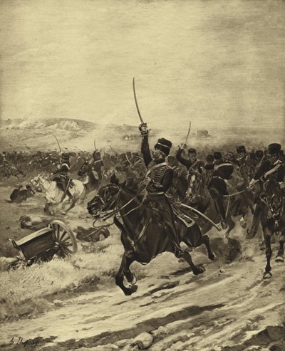 Anklagen for den lette brigade, slaget ved Balaclava, 1854 (dybtryk) af Henri Louis Dupray