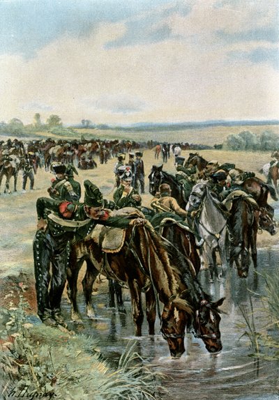 Oberst Castex fodrer hestene før en ladning af Henri Louis Dupray