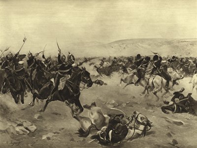 The Charge of the Heavy Brigade, Slaget ved Balaclava, 1854 (dybtryk) af Henri Louis Dupray