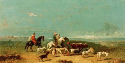 Arabisk gruppe af ryttere med en gedehyrde i brede Lan af Henri Lucien Robert