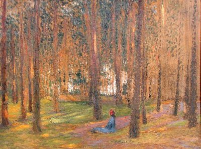 A Walker Sitting in the Woods, ca. 1890 (olie om bord) af Henri Martin