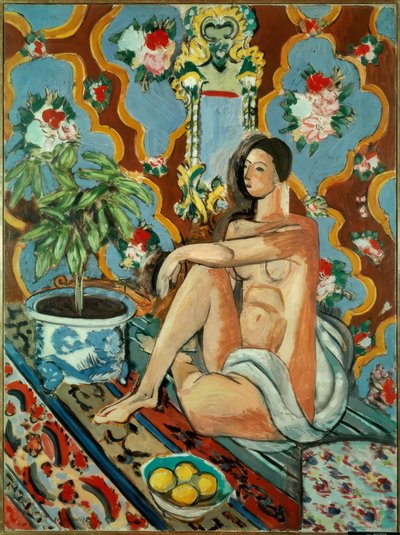 Dekorativ figur på fond ornamental af Henri Matisse
