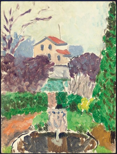 Kunstnerens have i Issy-les-Moulineaux, ca. 1918 (olie på panel) af Henri Matisse