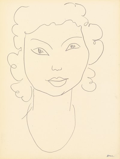 Hoved, krøllet hår (farvekridt på papir) af Henri Matisse