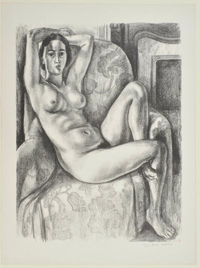 Nøgen med blå pude ved siden af en pejs af Henri Matisse
