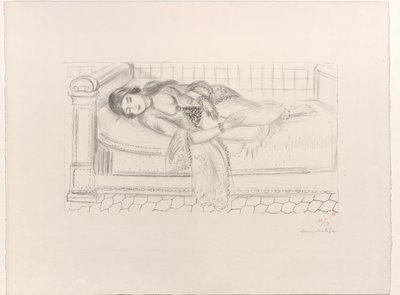 Orientalsk på en liggestol, gulv med røde fliser af Henri Matisse