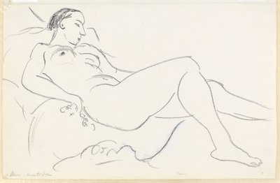 Liggende kvindelig nøgen (sort/hvid kridt på papir) af Henri Matisse