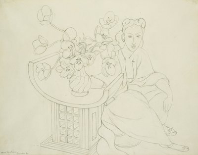 Siddende kvinde med tulipanvase af Henri Matisse