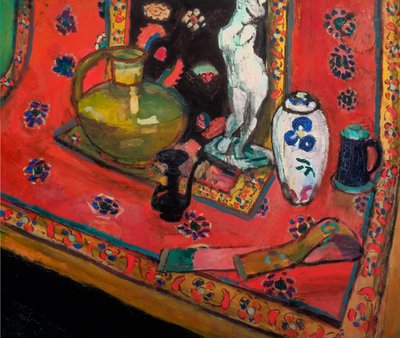 Statuette og vaser på et orientalsk tæppe af Henri Matisse