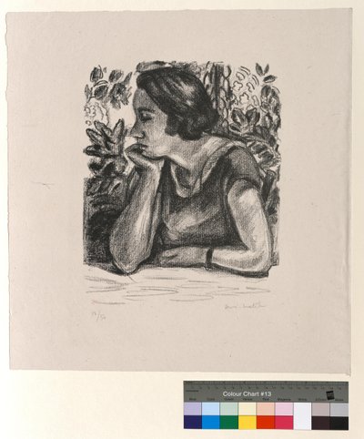 Ansigt set i profil, der hviler på en arm, Louis XIV-paravent af Henri Matisse
