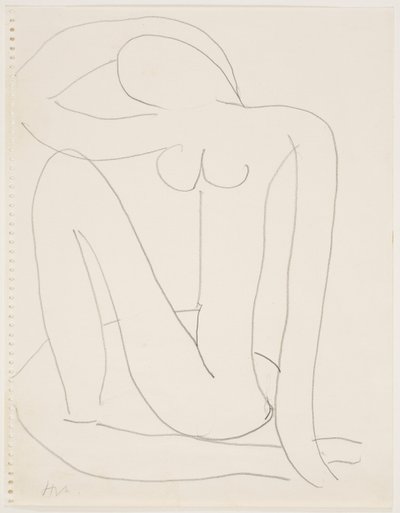Kvinde siddende med arm på hovedet (blyant på papir) af Henri Matisse