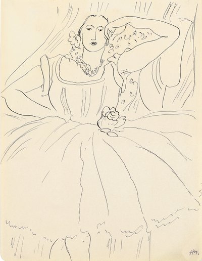 Kvinde i aftenkjole (pen og blæk på papir) af Henri Matisse